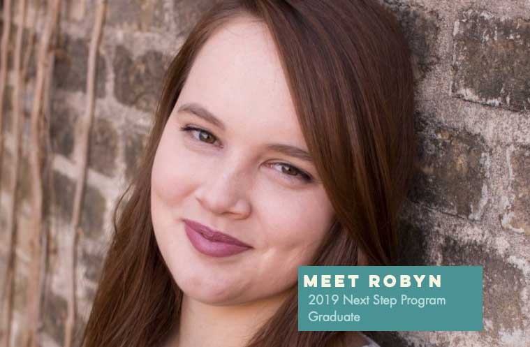 Robyn Parker THRU Project Housing Graduate Image of Robyn Parker with caption: "Meet Robyn: 2019 Next Step Program Graduate