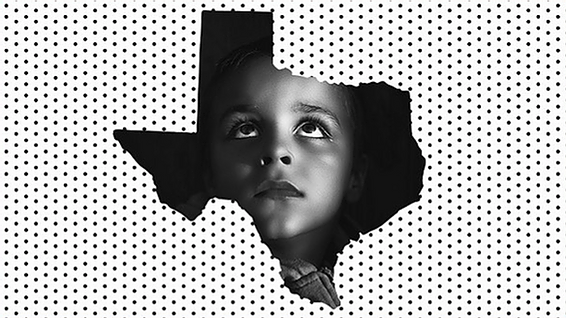 Outline of State of Texas with image of young child inside