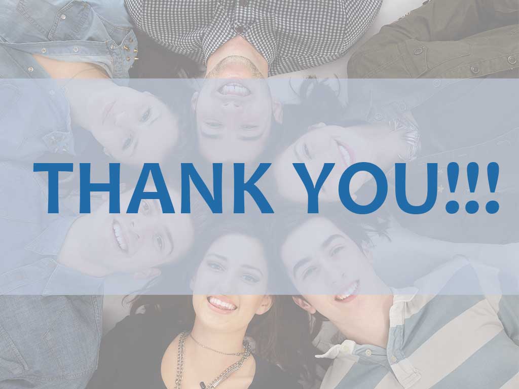 Group of teens head-to-head smiling, words say "THANK YOU"